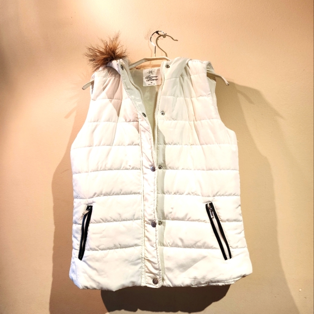 Super Cute White Puffer Vest with Fleece Lined  Hoodie